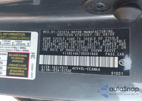 2009 Toyota Camry Le z USA, uszkodzony, nr VIN 4T4BE46K79R091866